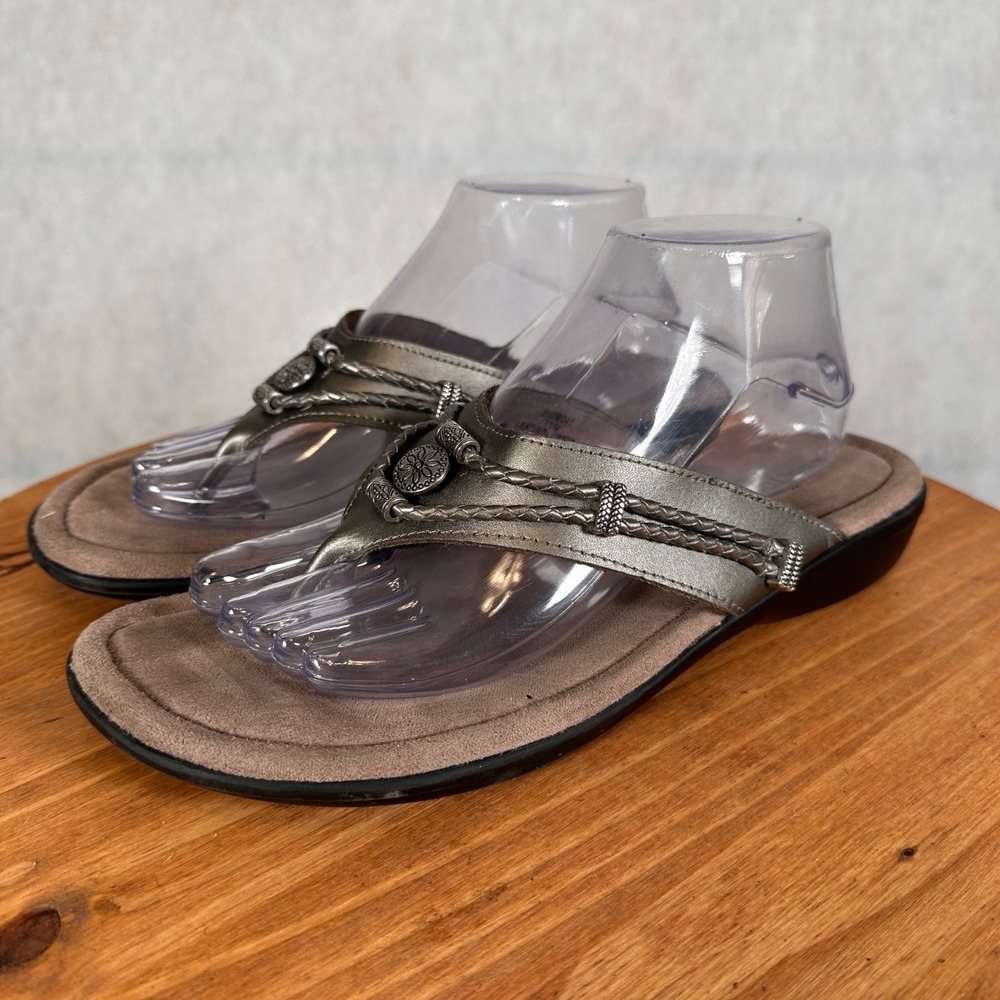 Minnetonka Thong Sandals Women 11M Pewter Good Braided Concho 5909041